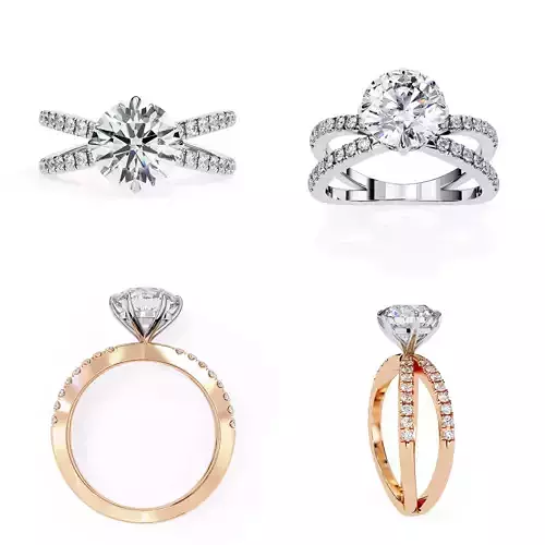 Round Brilliant Split-Shank Diamond Ring CAD Model 3DM and STL