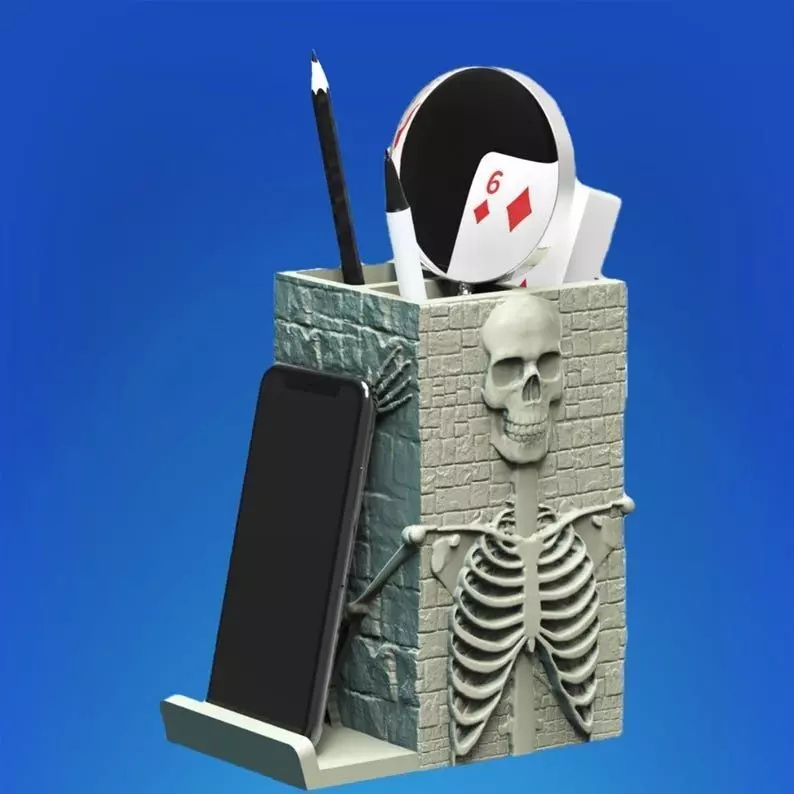Skeleton Skull Desk Organizer Mobile Holder 3D Printer STL Files 3D print model