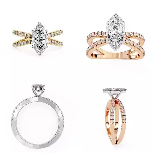 Marquise Split-Shank Diamond Ring CAD Model 3DM and STL