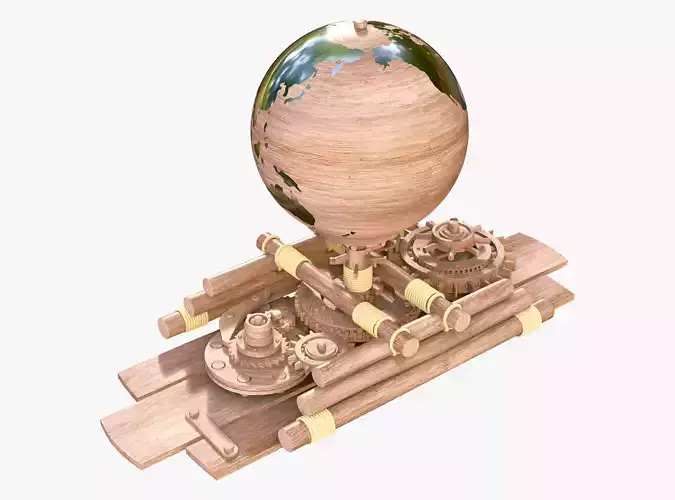 Mechanical Gear Wooden Earth Globe M1