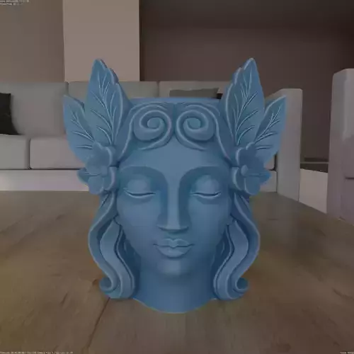 Serene Leaf Woman Head Planter STL