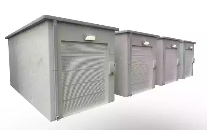 Low Poly Warehouse Building Rigged Doors 4 Color Variants