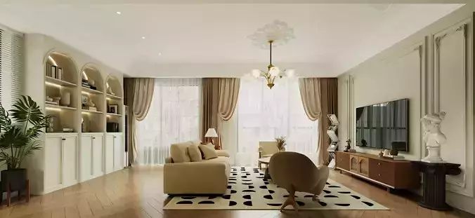 French Eclectic Vintage Living Room 3D model 