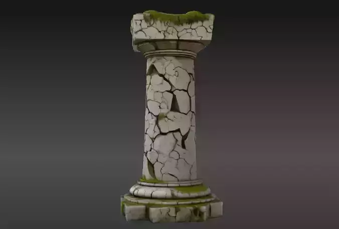 Ancient Broken Stone Pillar 3D Model Game Ready Environment 