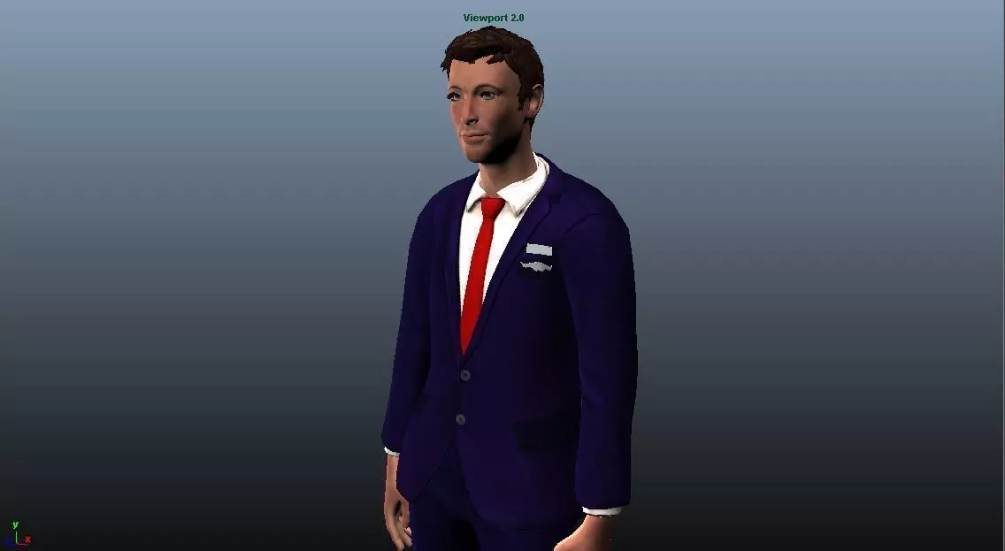 Airhostess male - Animated Low-poly 3D model_0