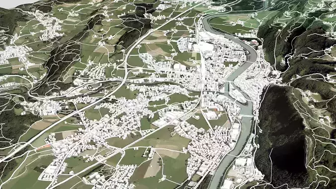 Cityscape Hallein Austria 3D model 4