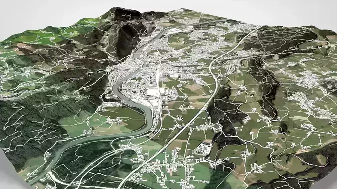Cityscape Hallein Austria 3D model 6