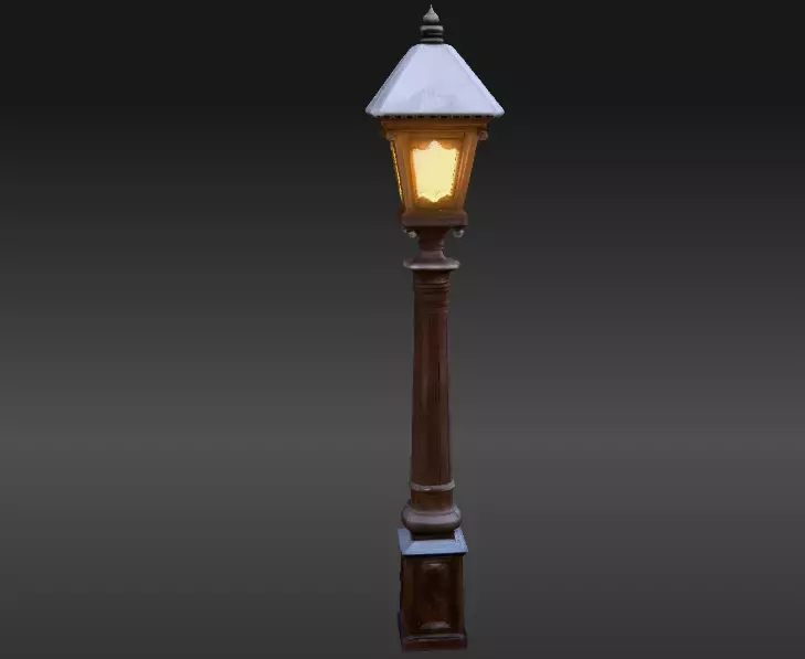 Snowy Wooden Lamp Post 3D Model Winter Scene Prop Game-Ready Low-poly 3D model