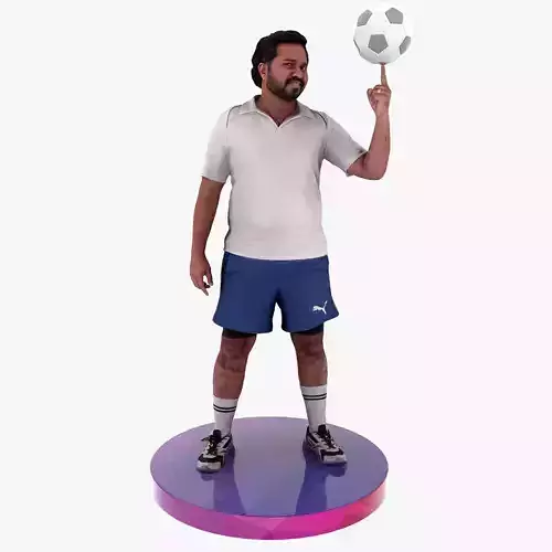 Indian Football Player 3D Model Spinning Ball on Fingertip