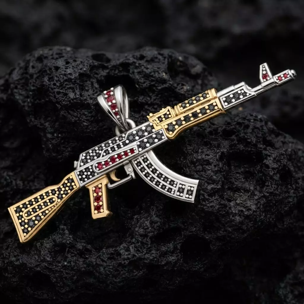 Stylized Gun v3 Pendant With Gems 3D print model