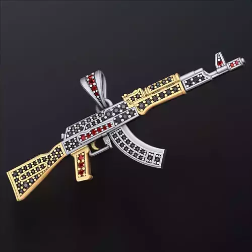 Gun Ak 74 Pendant With Gems