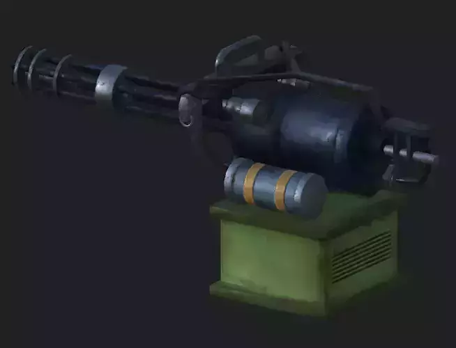 Low Poly Minigun Turret Prop Game Ready Sci Fi Weapon