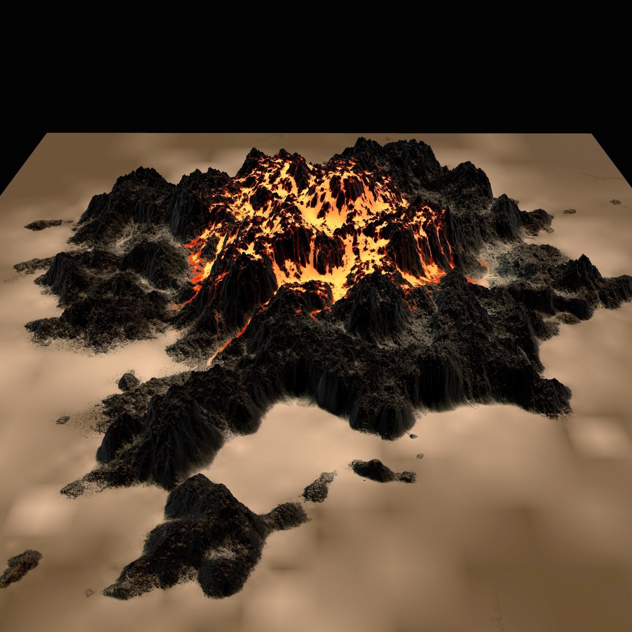 Volcano lava Low-poly 3D model_11