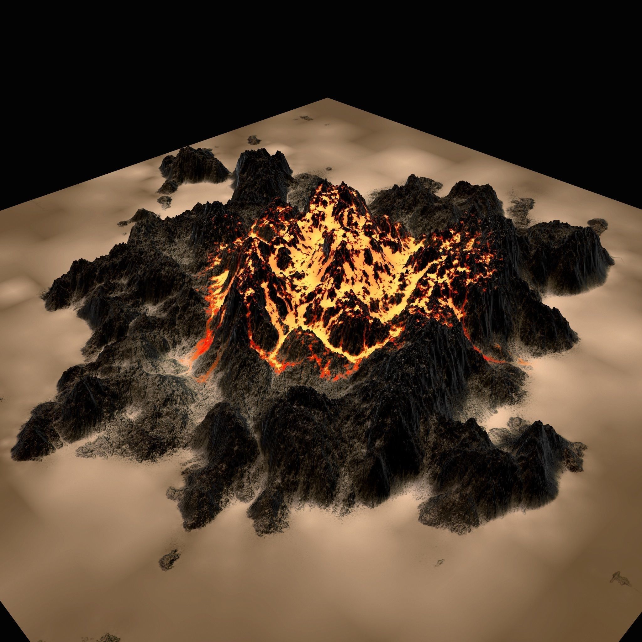 Volcano lava Low-poly 3D model_16