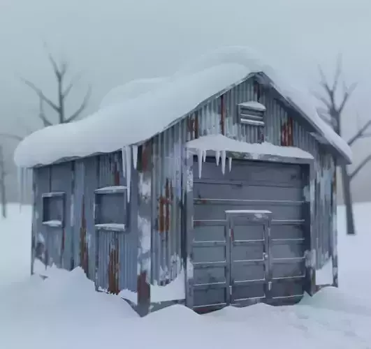 Snow Maintenance Garage  Low-Poly Winter Building 3D Model