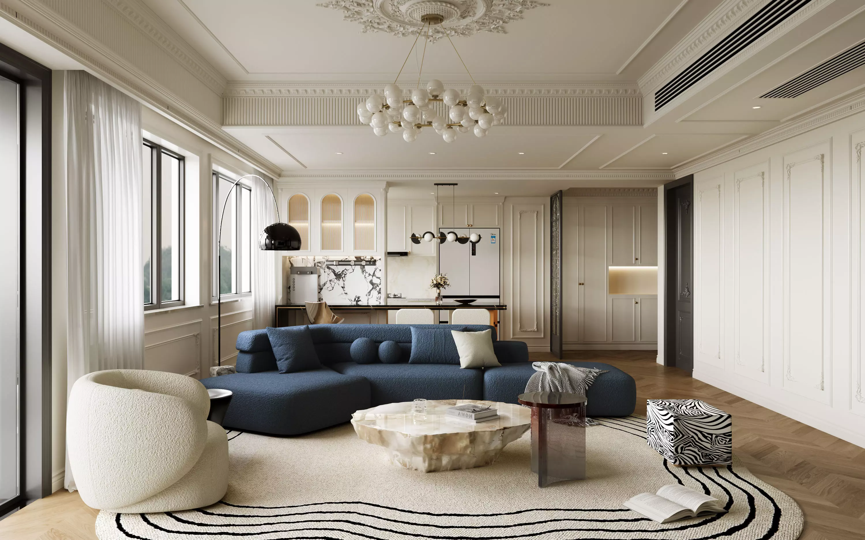 French Eclectic Vintage Living Room 3D model 3D model