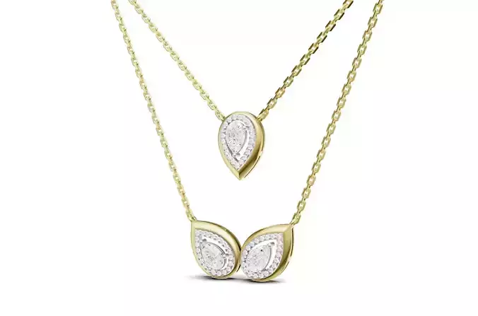 Layered Pear Shape Double Drop Diamond Pendant Necklace 