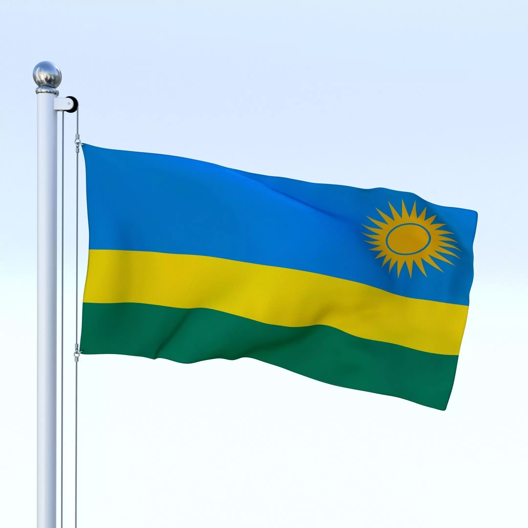 Animated Rwanda Flag Low-poly 3D model