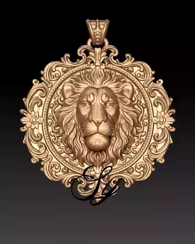 Baroque Lion Pendant 3D Model