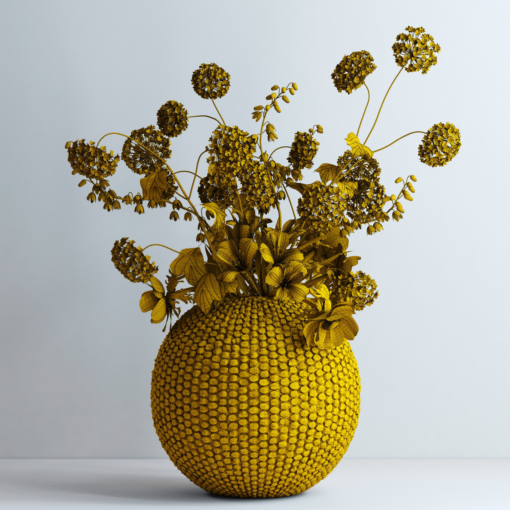 Viburnum Anemones Alstromeria and Fritilaria persica Bouquet 3D model_6