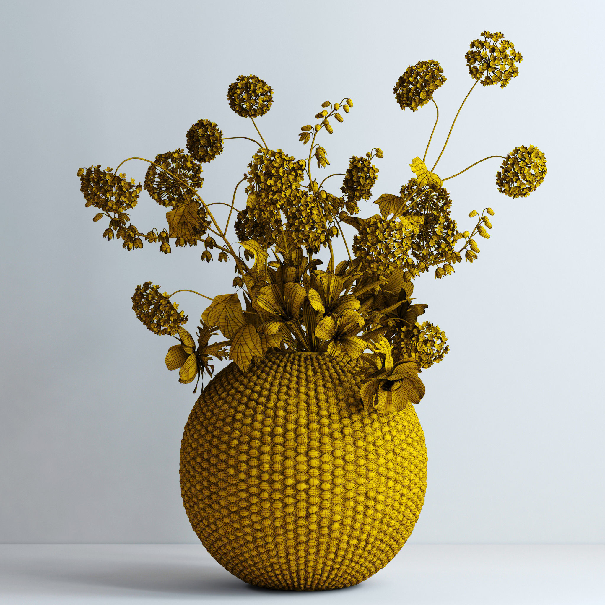 Viburnum Anemones Alstromeria and Fritilaria persica Bouquet 3D model_7