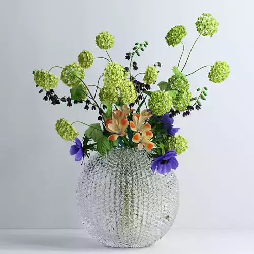 Viburnum Anemones Alstromeria and Fritilaria persica Bouquet 3D model