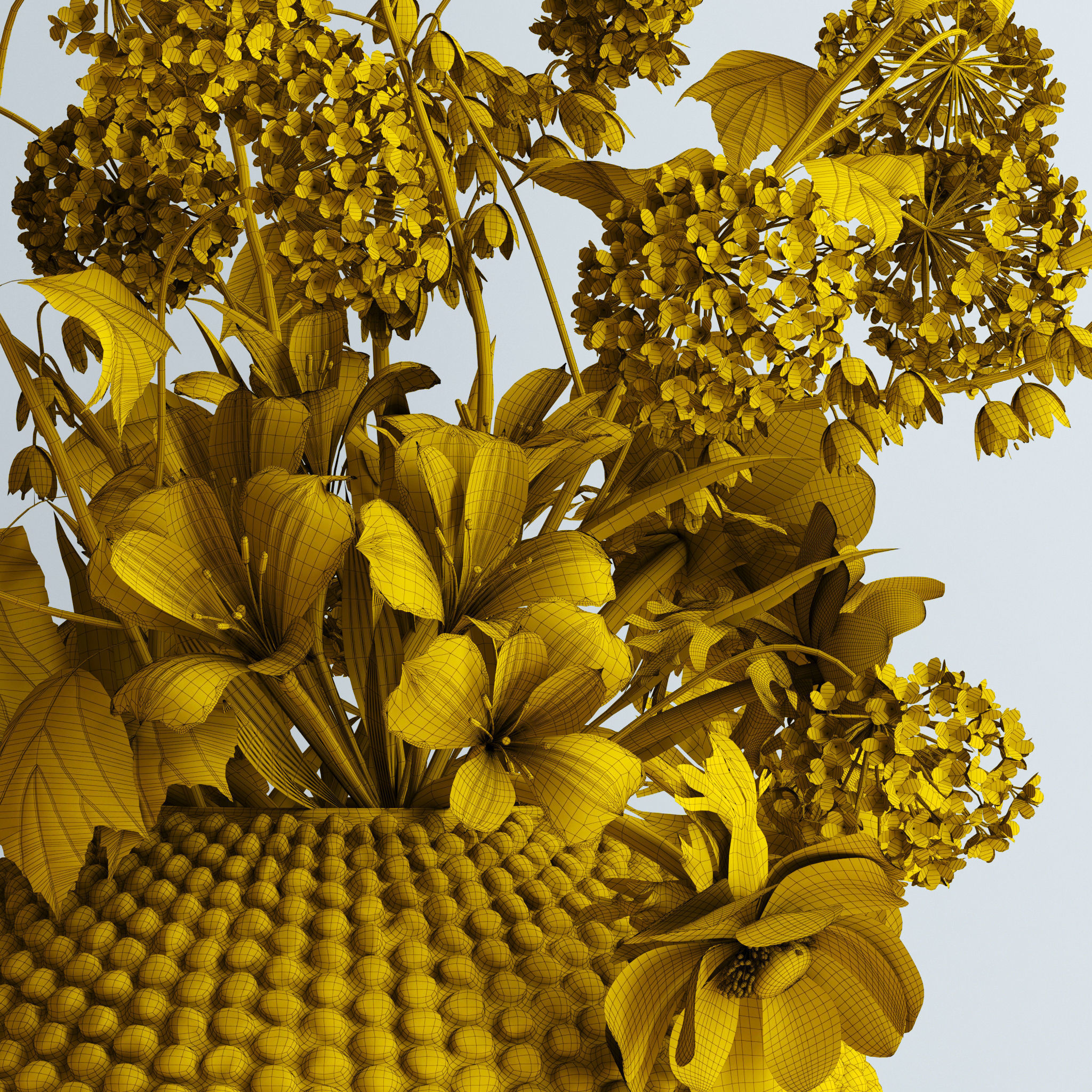 Viburnum Anemones Alstromeria and Fritilaria persica Bouquet 3D model_8