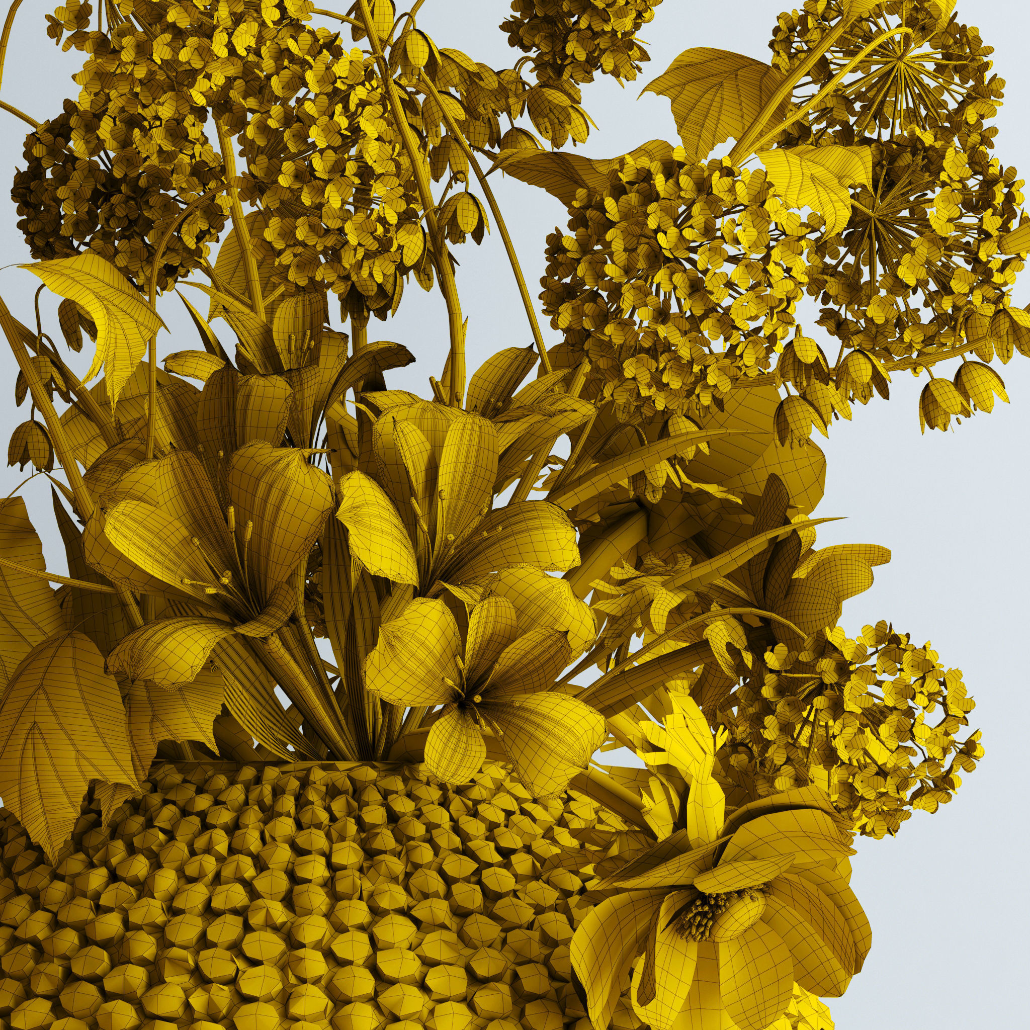 Viburnum Anemones Alstromeria and Fritilaria persica Bouquet 3D model_9