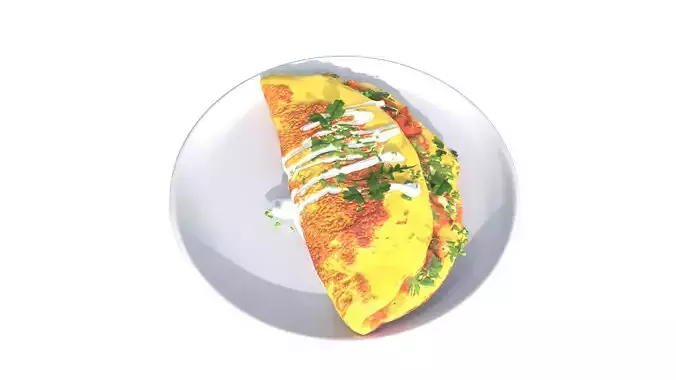 Fresh Omlette with Herbs Low-poly 3D model 2