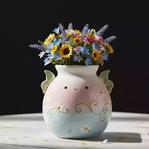 Cute Whimsical Face Vase -Pastel Ombre - Kawaii Fairycore
