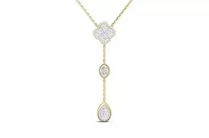 MultiShape Diamond YDrop Chain Pendant With Emrald Marquise Pear