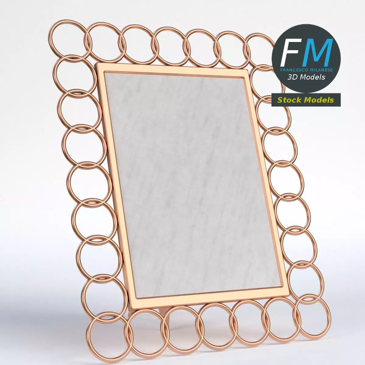 Photo picture frame with copper rings 3D model_0