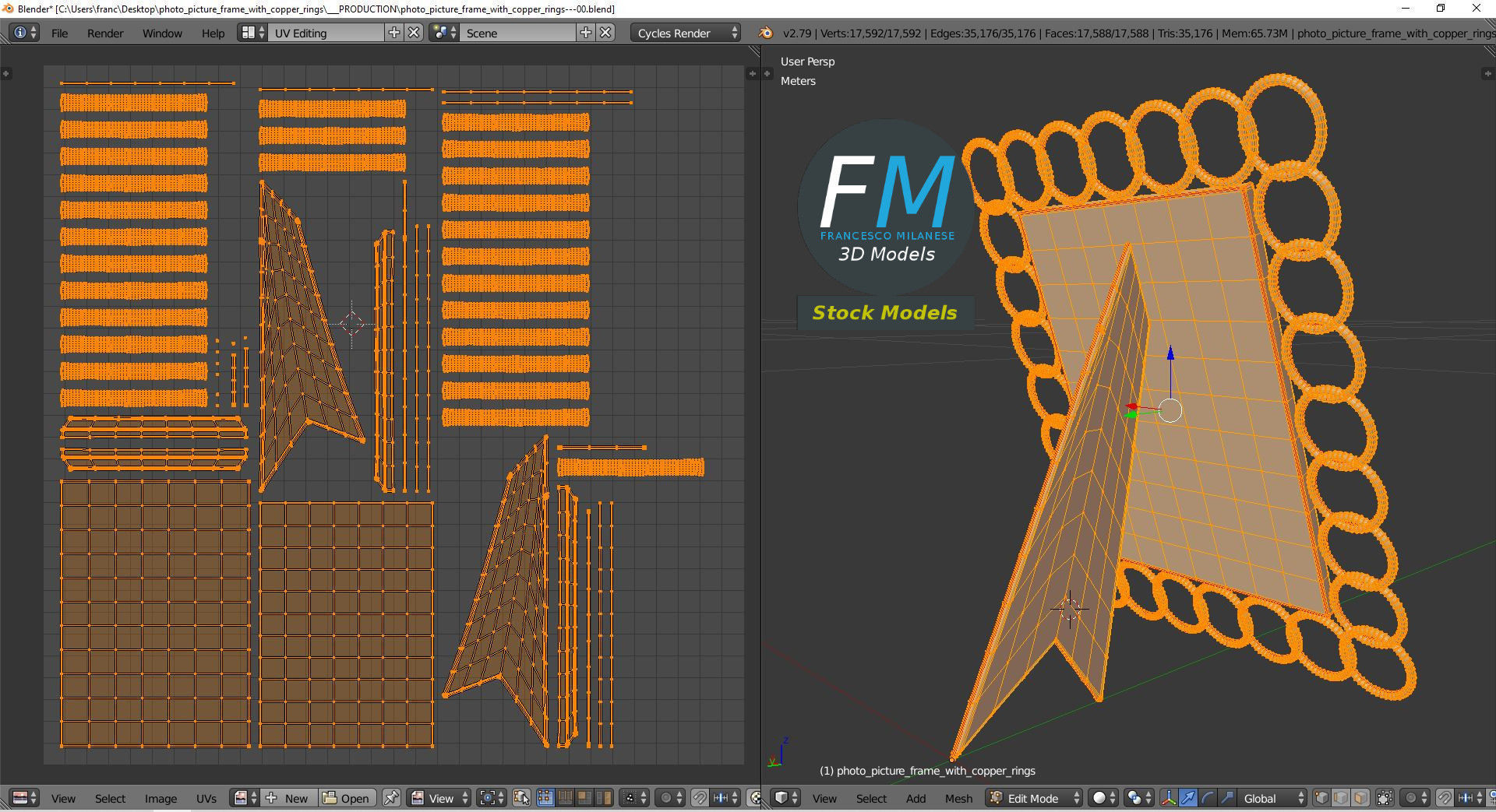 Photo picture frame with copper rings 3D model_10