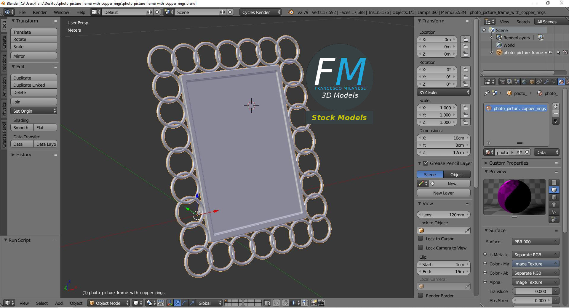 Photo picture frame with copper rings 3D model_9