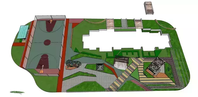 Recreational Park Design with Tennis Court
