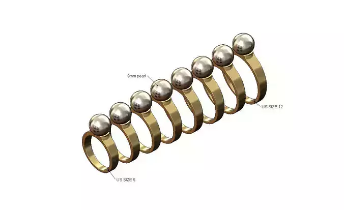 9 mm pearl setting ring US sizes 5to12