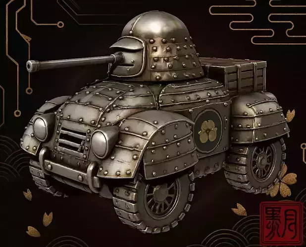 Samurai Fusion Tank Armored Stylized Vehicle Highpoly Game