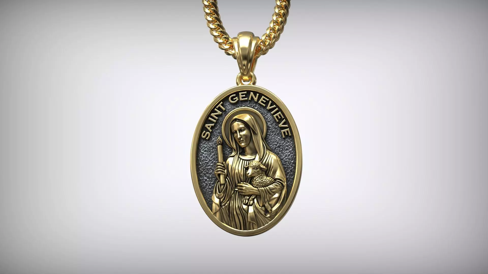 Saint Genevieve Patron Saint of Paris Christian Oval Medallion 3D print model