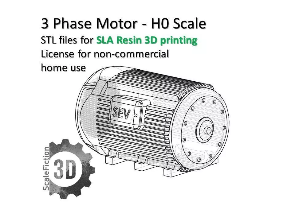 3-Phase Electric Motor H0 Scale - High-Detail SLA STL Model 3D print model