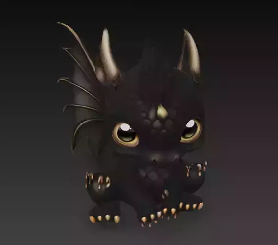 Midnight Baby Dragon - Cute Black Fantasy Creature 3D Model
