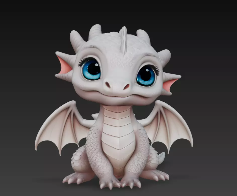 Baby White Dragon - Cute Fantasy Creature 3D Model 3D print model