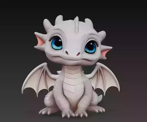 Baby White Dragon - Cute Fantasy Creature 3D Model
