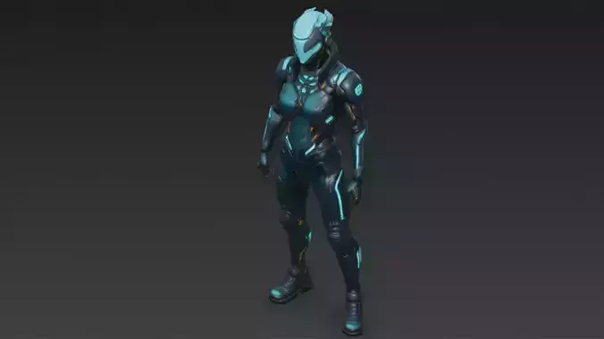 High Tech Bionic Android Rigged 3D Model