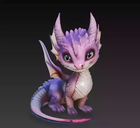Amethyst Baby Dragon - Cute Fantasy Creature 3D Model