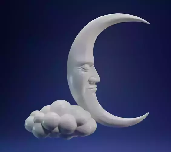 Moon with Human Face on Cloud