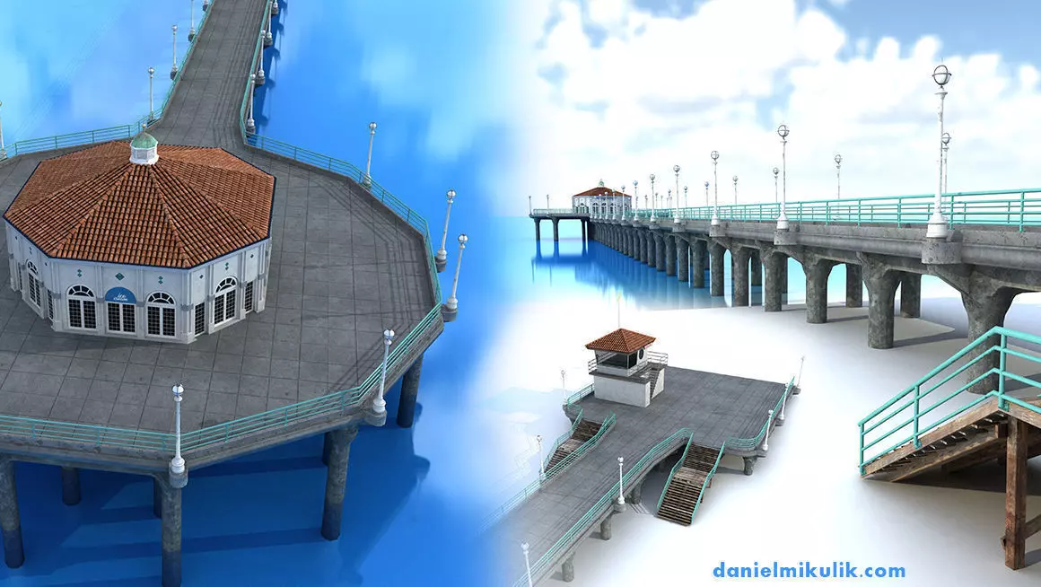 Manhattan Beach Pier Low-poly 3D model_0