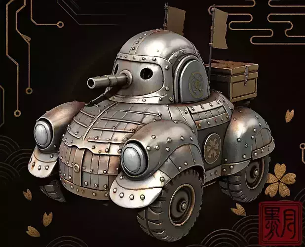 Samurai Fusion Tank Armored War Vehicle Highpoly Game