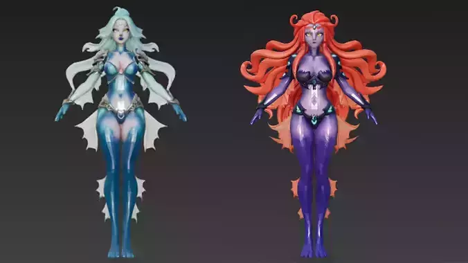 Female Fish Creature Pack 3D Models