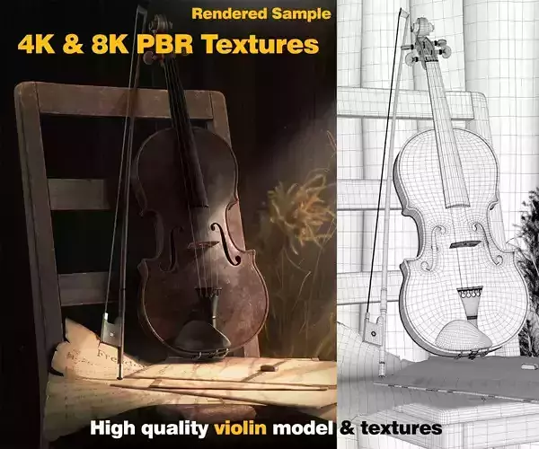 High quality Violin model and 8K PBR textures