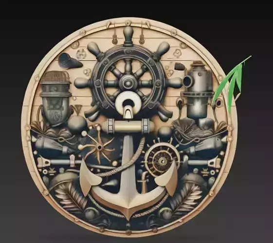Nautical Anchor Medallion - Maritime Relief Sculpture 3D Model